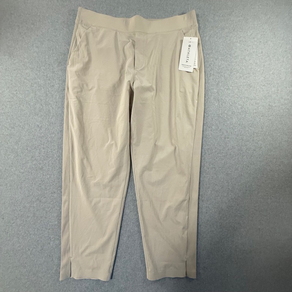 Athleta Brooklyn Ankle Pants 16 Beige Tan Ribbed Side Panel 198671 Travel NWT